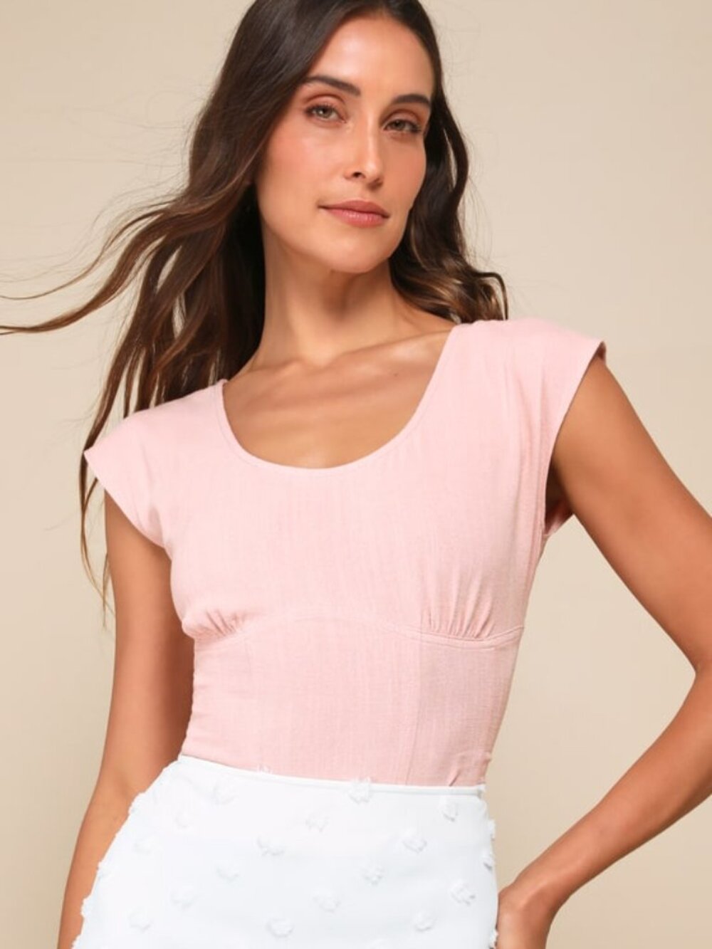 Lulus Cleary The Cutest Light Pink Linen Cutout Short Sleeve Top - Size M